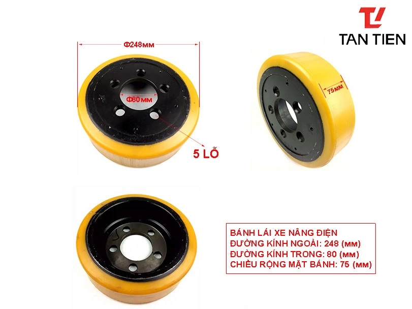 Bánh PU Xe Nâng 248x75-80 (5 Lỗ)